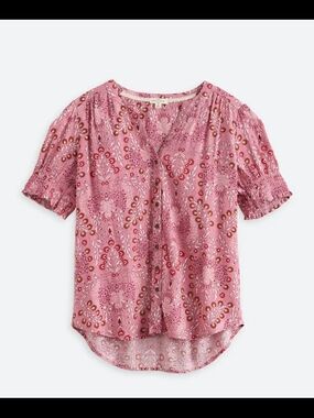 Mason & Belle Dylan Puff Sleeve Pink Floral Short-Sleeve V-Neck Blouse